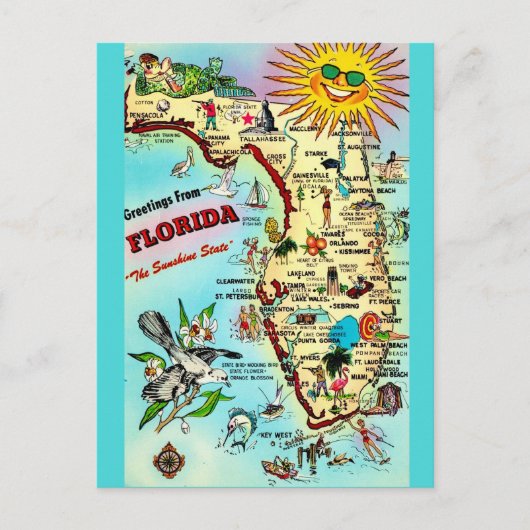Bunte Retro-Postkarte aus Florida  Postkarte (Vorderseite)