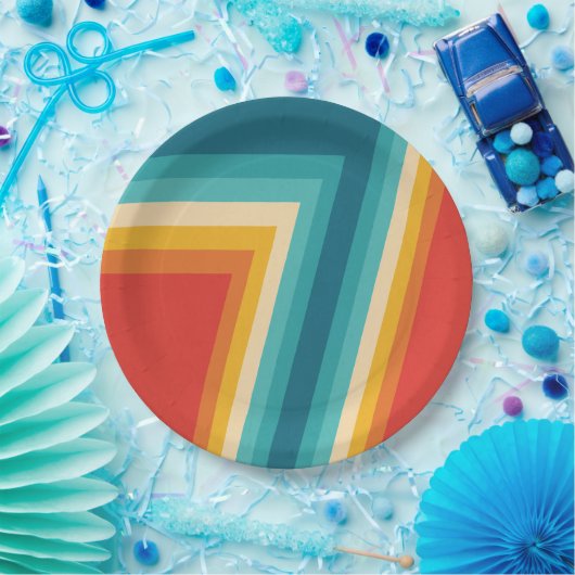 Bunte Retro Streifen -   70er, 80er Entwurf Pappteller (Party)