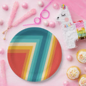 Bunte Retro Streifen -   70er, 80er Entwurf Pappteller (Party)