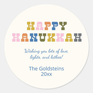 Bunte Retro-Typografie Hanukkah Runder Aufkleber
