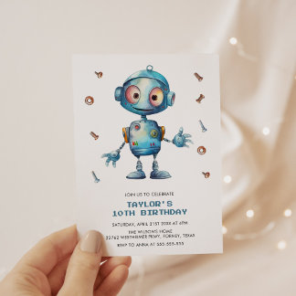 Bunte Robot Boys Geburtstagsparty Einladung