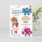 Bunte Robot-Geburtstagseinladungen Einladung (Stehend Vorderseite)