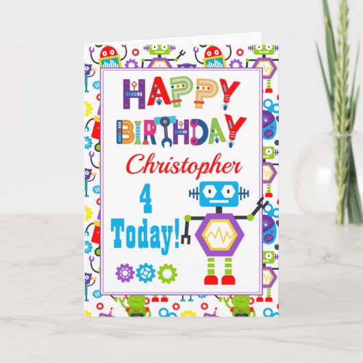 Bunte Robot Happy Birthday Karte (Vorderseite)