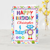 Bunte Robot Happy Birthday Karte (Gelbe Blume)