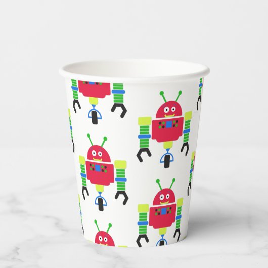 Bunte Roboter Geburtstagsparty Pappbecher (Rückseite)