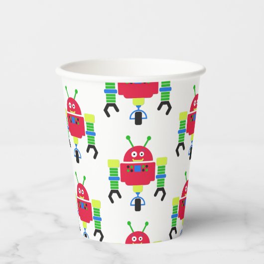 Bunte Roboter Geburtstagsparty Pappbecher (Vorderseite)