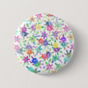 Bunte rosa blaues Grün Watercolor-Blumen Button