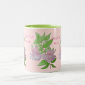 bunte rosa Blume mit Blättern hübsch Zweifarbige Tasse (Mittel)