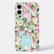 Bunte rosa Blumen Garten Monogramm