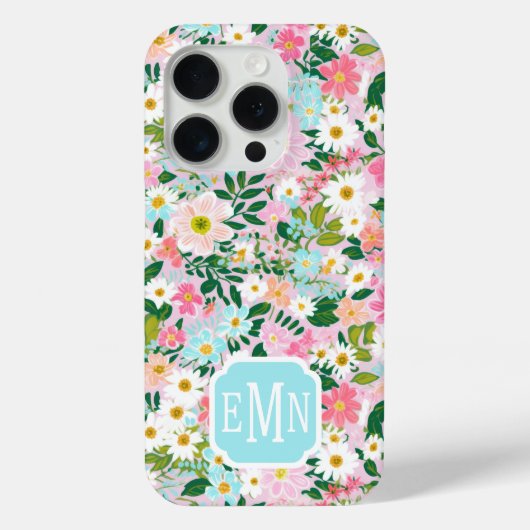 Bunte rosa Blumen-Garten-Monogramm Case-Mate iPhone Hülle (Rückseite)