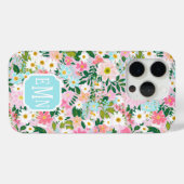 Bunte rosa Blumen-Garten-Monogramm Case-Mate iPhone Hülle (Rückseite (Horizontal))