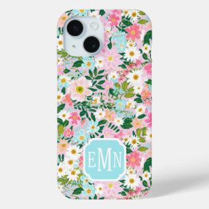 Bunte rosa Blumen-Garten-Monogramm Case-Mate iPhone Hülle