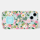 Bunte rosa Blumen-Garten-Monogramm Case-Mate iPhone Hülle (Rückseite (Horizontal))