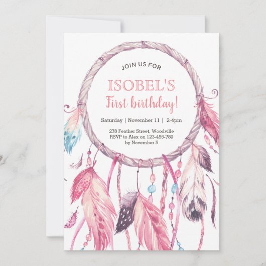 Bunte rosa Traumfänger-Geburtstags-Einladung Einladung (Vorderseite)