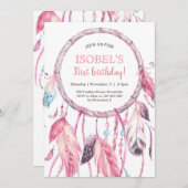 Bunte rosa Traumfänger-Geburtstags-Einladung Einladung (Vorne/Hinten)