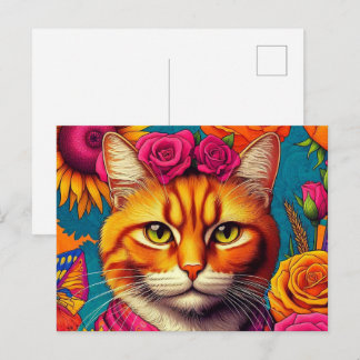Bunte rote Katzenpostkarte! Postkarte