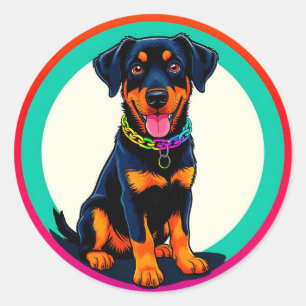 Bunte Rottweiler-Illustration Runder Aufkleber