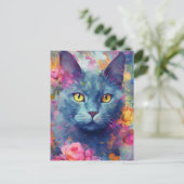 Bunte Russische Blaue Katze Postkarte (Stehend Vorderseite)
