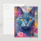 Bunte Russische Blaue Katze Postkarte (Vorne/Hinten)