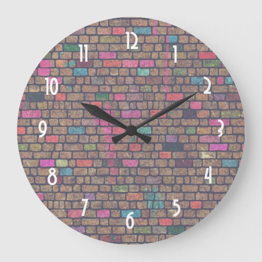 Bunte rustikale Backsteinmauer-Beschaffenheit Große Wanduhr (Vorderseite)