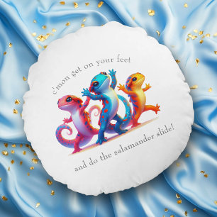Bunte Salamander machen den Salamander Slide Rundes Kissen