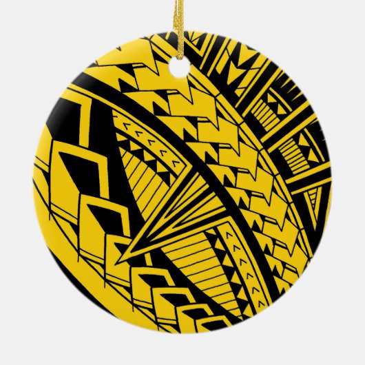 Bunte samoaische Tätowierungsmuster Keramikornament (Hinten)