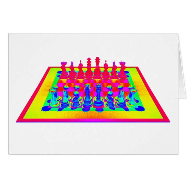 Bunte Schachbrett-u. Schach-Stücke (Vorderseite (Horizontal))
