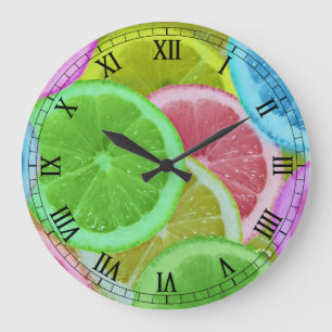 bunte Scheiben der Zitrone und der Orange Große Wanduhr