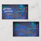 bunte Schere auf dunkelblauen Gewohnheiten Visitenkarte (Vorne/Hinten)