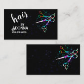 bunte Schere auf schwarz fett Visitenkarte (Vorne/Hinten)