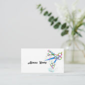 bunte Schere auf Weiß für kundenspezifische Kunst Visitenkarte (Stehend Vorderseite)