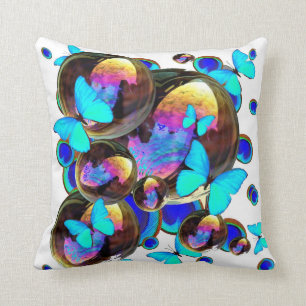 BUNTE SCHILLERNDE SCHWARZE BEREICHE, BLAUER KISSEN