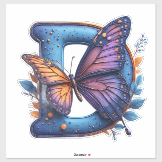 Bunte Schmetterling auf hellblauem Buchstaben D Aufkleber (Blatt)