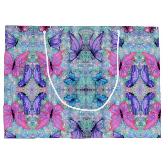 Bunte Schmetterlinge fliegen - Geschenktüftfeder Große Geschenktüte (Rückseite)