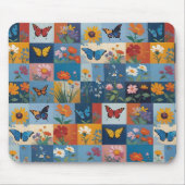 Bunte Schmetterlinge und Wildblumen Patchwork Mousepad (Vorne)