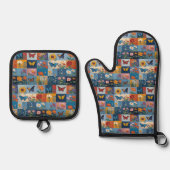 Bunte Schmetterlinge und Wildblumen Patchwork Ofenhandschuh & Topflappen-Set (Vorderseite)