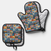 Bunte Schmetterlinge und Wildblumen Patchwork Ofenhandschuh & Topflappen-Set (Vorderseite/Rückseite)