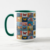 Bunte Schmetterlinge und Wildblumen Patchwork Tasse (Links)
