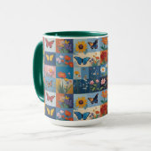 Bunte Schmetterlinge und Wildblumen Patchwork Tasse (Vorderseite Links)