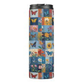 Bunte Schmetterlinge und Wildblumen Patchwork Thermosbecher (Rückseite)