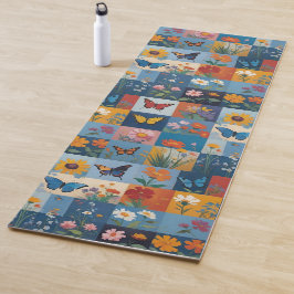 Bunte Schmetterlinge und Wildblumen Patchwork Yogamatte
