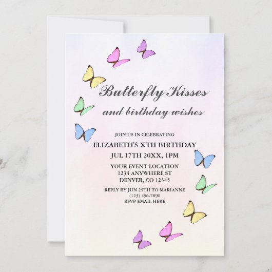 Bunte Schmetterlinge zum Geburtstag Einladung (Vorderseite)