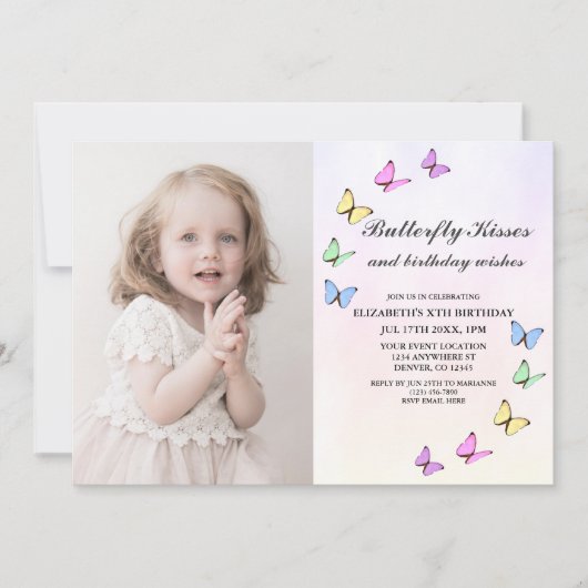 Bunte Schmetterlinge zum Geburtstag Einladung (Vorderseite)