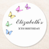 Bunte Schmetterlinge zum Geburtstag Runder Pappuntersetzer (Vorderseite)