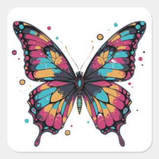 Bunte Schmetterlingsillustration Quadratischer Aufkleber