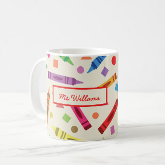 Bunte Schulstifte mit Formen Lehrer Name Kaffeetasse