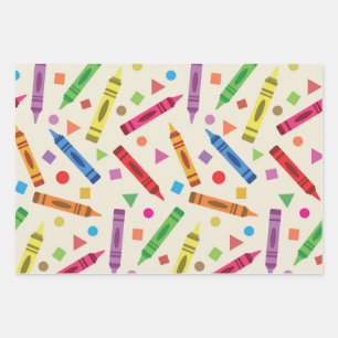 Bunte Schulstifte mit Formenmuster Geschenkpapier Set