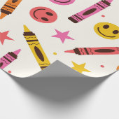 Bunte Schulstifte mit glücklichen Gesichtern Muste Geschenkpapier (Ecke)