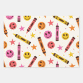 Bunte Schulstifte mit glücklichen Gesichtern Muste Geschenkpapier Set (Vorderseite 2)