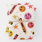 Bunte Schulstifte mit glücklichen Gesichtern Muste Geschenkpapier Set (Beispiel)
